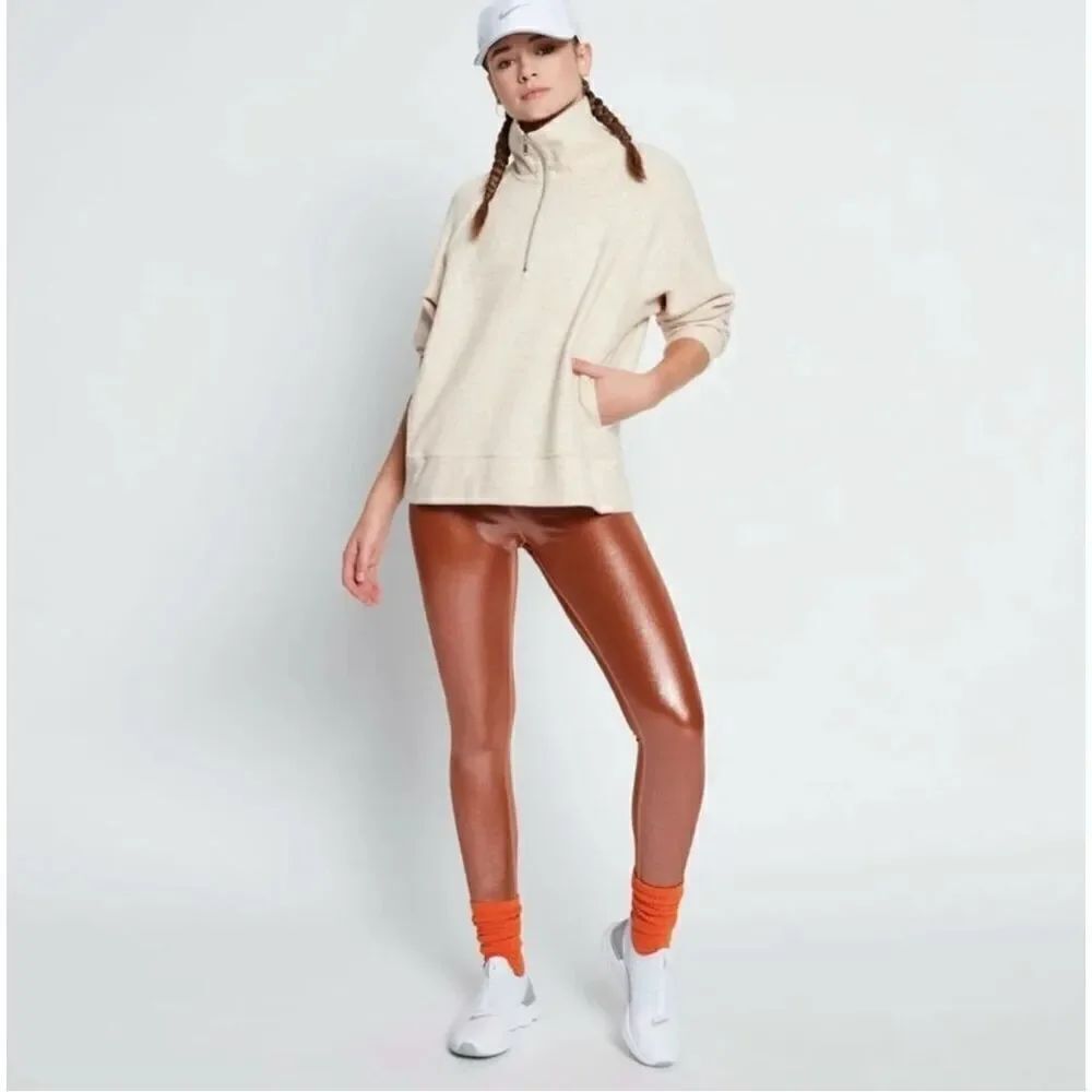 Womens Nike One Icon Clash Mid Rise 7/8 Rose Gold Shimmer Pink Clay Leggings XXL
